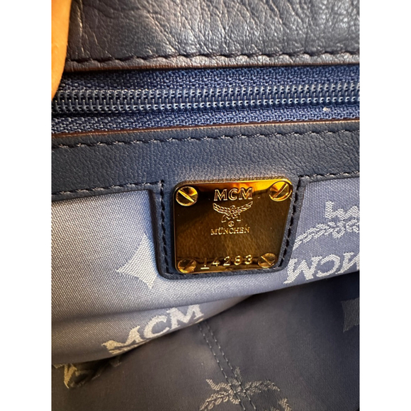 MCM Blue Pebbled Leather Two-Way Bag w/COA - Picture 14 of 14